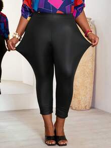 EMERY ROSE 大码高弹纯色打底裤 - 黑色 - 查看 3