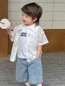 DAZY Toddler Boys' Polo Collar Short Sleeve Top, Summer - White - View 1