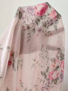 Roveilla 大码印花法式雪纺长款荷叶边连衣裙，春夏款 - 粉色 - 查看 7