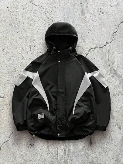 EVRINFINITE Men's Long Sleeve Contrast Color Zipper Front Drawstring Hooded Casual Jacket , Fall