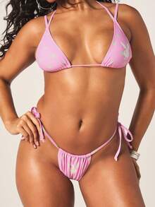 Missguided x Playboy Polka Dot Triangle Bikini Set With Double Straps And Side Tie Bottom Summer Beachwear Two Piece Swimsuit - Multicolor - View 4