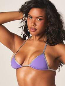 MISSGUIDED 两件式三角比基尼套装，金属饰边挂脖上衣和侧系带泳裤，适合海滩度假夏季泳装 - 彩色 - 查看 3