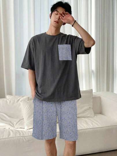 DAZY Men's Summer Short Sleeve Matching Shorts Pajama Set