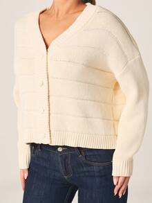 MISSGUIDED Open Front Knit Cardigan With Button Closure And Ribbed Trim Details For Casual Fall Fashion - Apricot - View 5