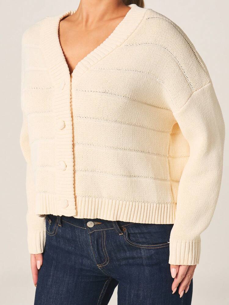 MISSGUIDED Open Front Knit Cardigan With Button Closure And Ribbed Trim Details For Casual Fall Fashion