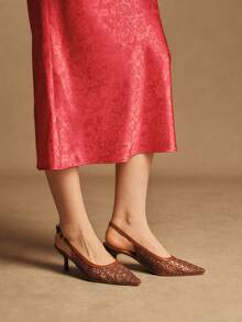Rosivie Women's Elegant Embroidered Pointed Toe High Heels, Suitable For Commuting - Brown - View 1