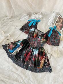 Sweetra Đầm casual phong cách Punk tối giản, màu trơn, thắt eo. - Màu xanh lam - Xem 5
