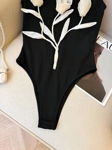 Franclia Body de mujer con flor 3D en el centro delantero - Negro - Ver 9