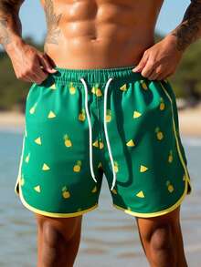 Surfspeed Men's Pineapple Print Drawstring Waist Pocket Beach Shorts Men Matching Swim Trunks Swim Trunks For Men Beachwear For Men Men Swim Trunks Shorts Men Swim Trunks, Hawaiian Pineapple Print Swim Shorts Men's Pineapple Shorts Men Green Swim Trunk Men's Green Pineapple Shorts Men's Pineapple Swim Trunks Men's Green Shorts - Green - View 7