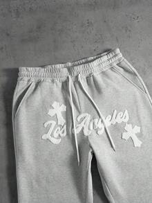 PAVTROS Men's Cross Graphic Drawstring Waist Pockets Casual Loose Sweatpants - Grey - View 5