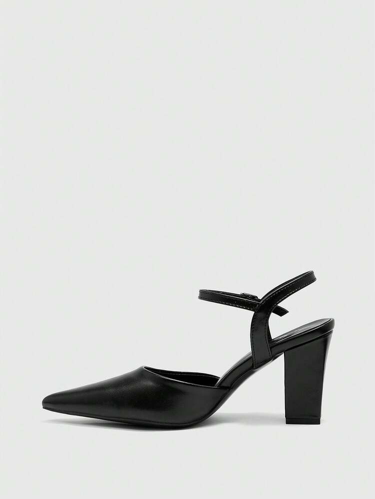 CUCCOO BIZCHIC Women Shoes Women's Pointed Thick High Heel Black Ankle Strap Women's High Heel Shoes Shoes Stylish And Simple Daily Commuter Versatile High Heel Women's Shoes Spring Shoes
