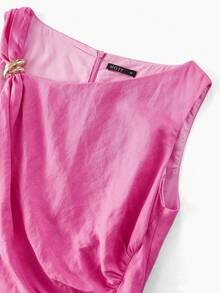 ZEYLAH 褶饰不对称领口中长连衣裙 - 玫紅色 - 查看 4