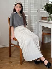 DAZY Tween Girls' Elastic Waist Pleated Mini Skirt, Spring/Summer - Beige - View 6