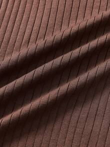Officeau Men's Solid Color Ribbed Vertical Ribbed Knit Sweater, Simple And Versatile Long Sleeve Top - Brown - View 5