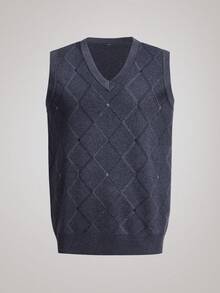 Officeau 男士秋冬菱形图案针织背心毛衣 - 灰色 - 查看 1