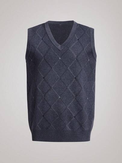 Officeau 男士秋冬菱形图案针织背心毛衣