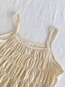 Emery Rose Kids Emery Rose Kids 2pcs/Set Young Girl  Sleeveless Top And Casual Pants In Light Yellow Beige Two Piece Set Cream Two Piece Set Pleated Set Two Piece Set Summer Two Piece Set Young Girl Ruffled Sleeveless Blouse And Pleated Loose Fit Trousers Ensemble Child Summer Outfit Summer Outfits Summer Tops - Blue - View 8