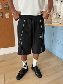 STEELVANCE Men's Casual Summer Contrast Trim Drawstring Waist Bermuda Beach Shorts - Black - View 3