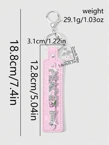 ROMWE 1 New Y2k Classic Simple Temperament Fashionable Retro High Sense Black/White/Pink Leather Silver Shiny Rhinestone Letters "Peace" "Fate" "Lucky" Cherry Strawberry Bone Rivet Drip Oil Love Pendant DIY Keychain Accessories Bag Pendant Pendant, Random Color, Suitable For Girls, Ladies, Couples, Sisters, Girlfriends, Daily Wear, Holiday Gifts - Multicolor - View 17