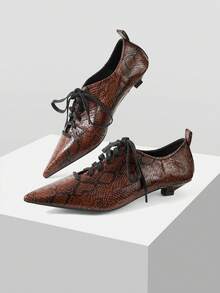 Mnmlis 欧洲复古尖头平底深鞋面女鞋春秋新款百搭简约小皮鞋 - 棕色 - 查看 3