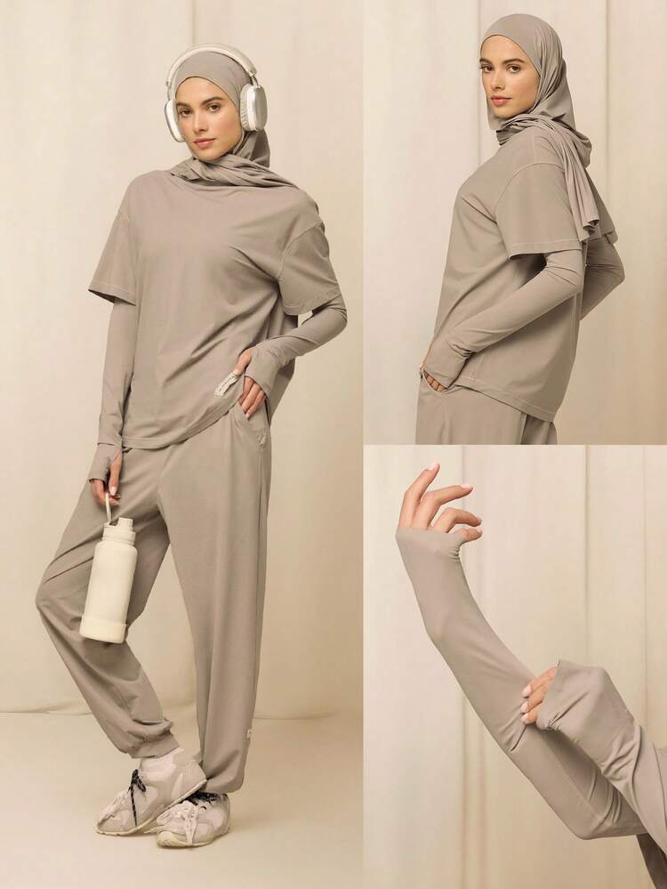 X Reem モデスト パワーパーム クーリング 速乾 UVカット 滑り止め カフグリップ 反射ロゴ サムホール フィットアームスリーブ トレーニング ジム スタジオ デイリーアクティブウェア