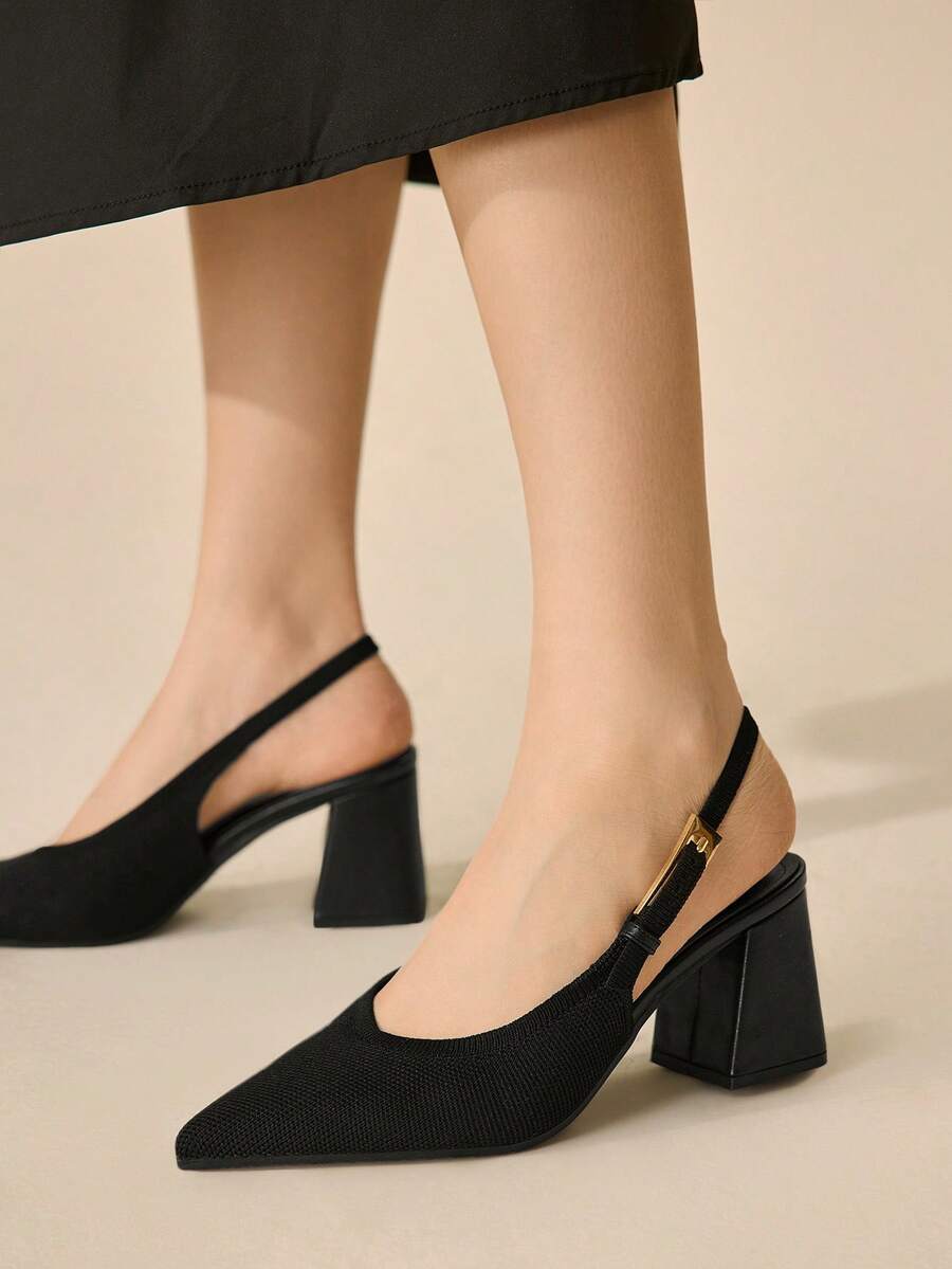 CUCCOO BASICS Women's Fashion Open Heel Pointed Toe Chunky Mid-Heel Pumps, Classic Minimalist Design For Commuting, Dating, Party, Holiday, Wedding - Vintage Black - View 1