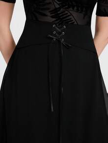 Breakform 女士性感哥特式高腰双层弹力抽绳裙 - 黑色 - 查看 6