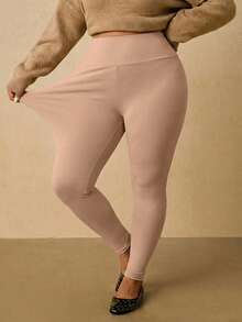 Freevana 大码女式自发热柔软保暖面料休闲打底裤，适合秋冬季穿着 - 駝色 - 查看 4