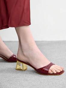 CUCCOO BIZCHIC Summer Slippers Open-Toed Sandals Pointed Toe Thick Heel High Heels With Skirt Nude Sandals - Burgundy - View 5
