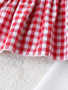 女童两件套：红白格子吊带背心和纯白色直筒裤，夏季 - 紅色 - 查看 5