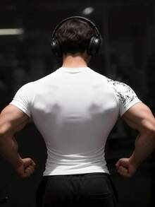 GymBeat قميص رياضي يومي متعدد الاستخدامات للرجال بياقة مستديرة وطباعة صليب - أبيض - مشاهدة 2