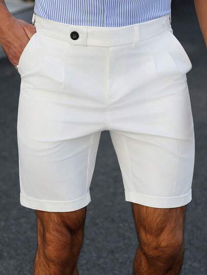 Manfinity Mode Pantalones cortos rectos casuales blancos para hombres, de moda y versátiles