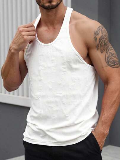 HIMLAND Men's Casual Textured Fabric Tank Top, Suitable For Daily Wear And Vacation Suitable For Summer Embossed Fabric Jacquard Fabric