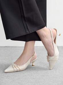 CUCCOO BIZCHIC Casual Minimalist Solid Color Pointed Toe Women Pumps Valentine's Day - Beige - View 4