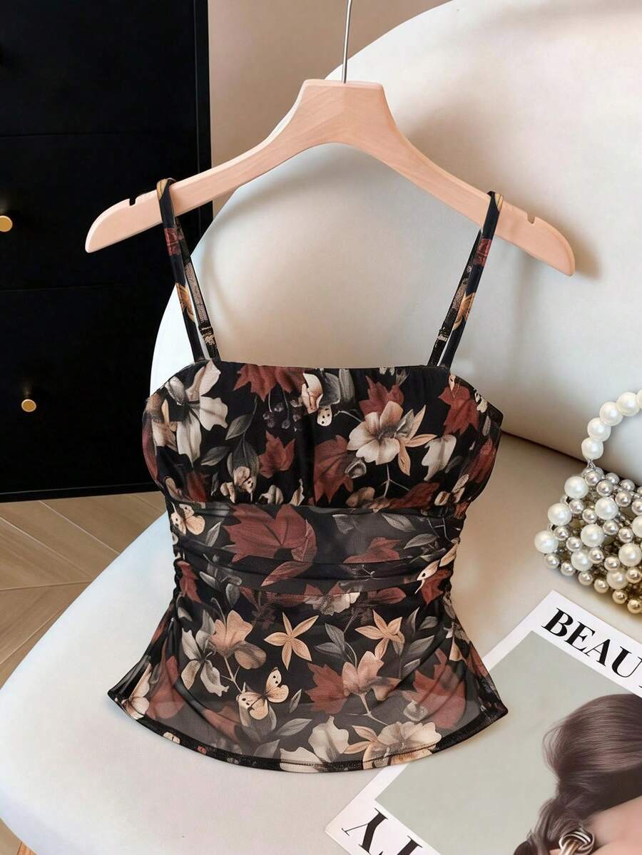 Franclia Women's Floral Print Ruched Fashionable Versatile Date Night Camisole - Multicolor - View 1