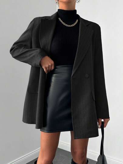 EURMUSE Notched Lapel Pinstripe Blazer