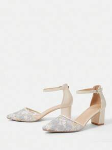 CUCCOO HITCHD 女士优雅通勤花卉刺绣尖头高跟鞋 - 米色 - 查看 8