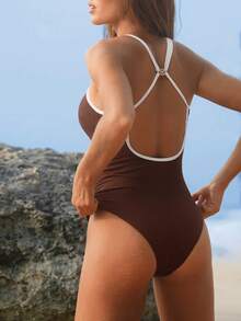 Swim SPRTY One-Piece Swimsuit, Beach Sports, Competitive, Tight-Fitting, Back-Crossing, Beautiful Back - Multicolor - View 6