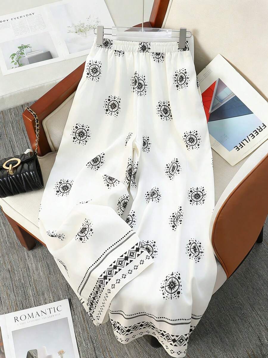 GlowEve Quần ống rộng dáng suông họa tiết hình học dành cho nữ, thích hợp cho kỳ nghỉ. - Nhiều màu - Xem 1