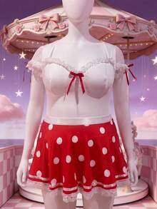 Conjunto de 2 piezas de lencería sexy de encaje y parches para mujer de talla grande - Rojo y blanco - Ver 6