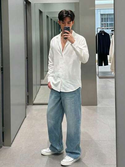 Teen Boy Gentleman Style White Collar Linen Blend Long Sleeve Shirt, Versatile Gentleman Outfit For Business, School, Birthday Party, Daily Casual Wear, Elegant & Minimalist Design