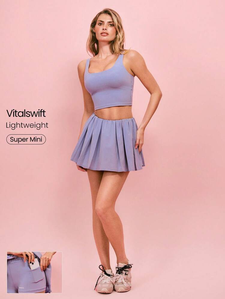 Flirt & Flow Sweat-Wicking Quick-Dry UPF50+ Odor-Control Built-In Shorts Pocket Anti-Slip Grips Asymmetric Pleated Micro Mini Skirt Golf Tennis Pickleball Daily Casual Wear
