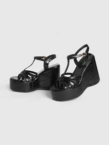 Sugerpunk Women's Thick Sole Sandals, Open Toe Platform Wedge Heels, Fashion Shoes - Black - View 8