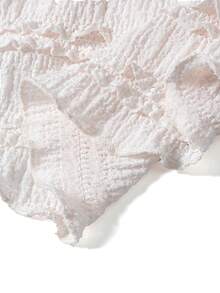Modelyn Plus Size Women Lace Texture Tie-Waist A-Line Short Sleeve T-Shirt, French Romantic Elegant Gym Brown Summer - Apricot - View 7