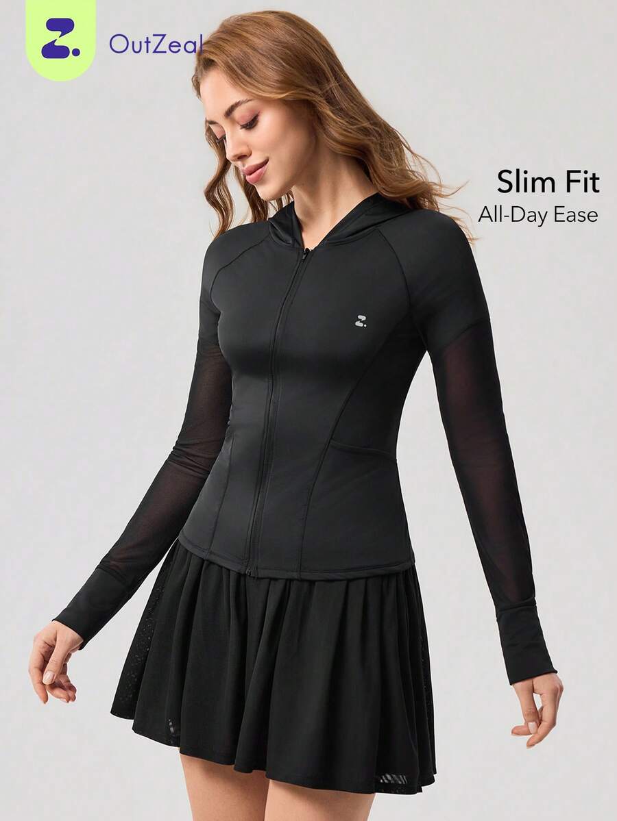 OutZeal Women Sun-Proof Jacket Daily Casual Soft Stretch Mesh Design Slim Zip Up Tops - Black - View 1