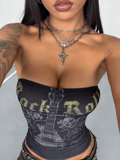 StreetHx Women's Fashionable Multi-Color Subculture Print Tube Top