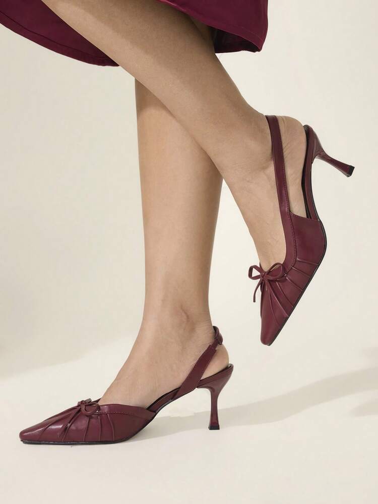 CUCCOO CHICEST Women Shoes Bow Pleated Design Pointed Tip Thin Heel Middle Heel Elegant Lady Women's High Heel Shoes Sticky Heels Elegant Wear Valentine's Day Elegant Shoes