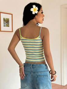 SHEIN EZwear Summer Rainbow Stripe Print Camis Top Y2k Top Cute Tube Tops Tight Tops Striped Tank Top Summer Tops Summer Tops Y2k Sexy Tops For Club Sexy Summer Top Y2k Tops Sexy Women Tops - Mint Green - View 2