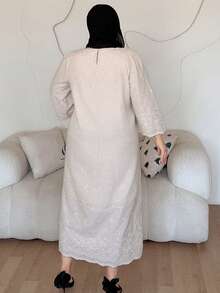 Dazy Plus Vestido casual largo y elegante de encaje con cuello redondo - Albaricoque - Ver 6