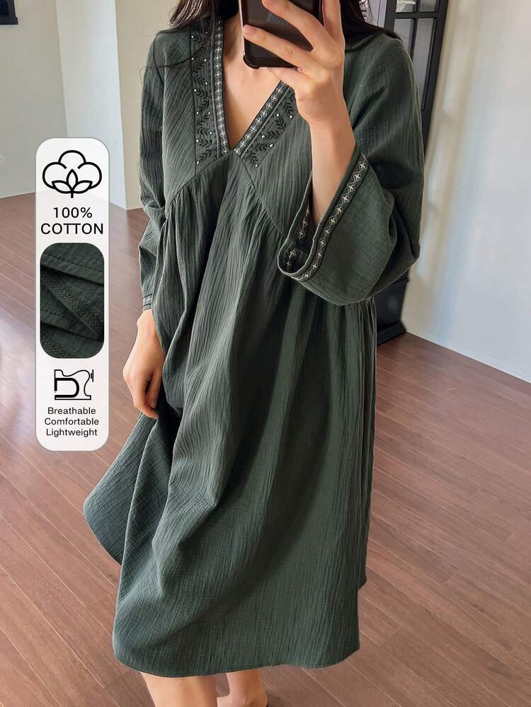 Ribbon Decor Loose Women's Summer Vacation Nightgown